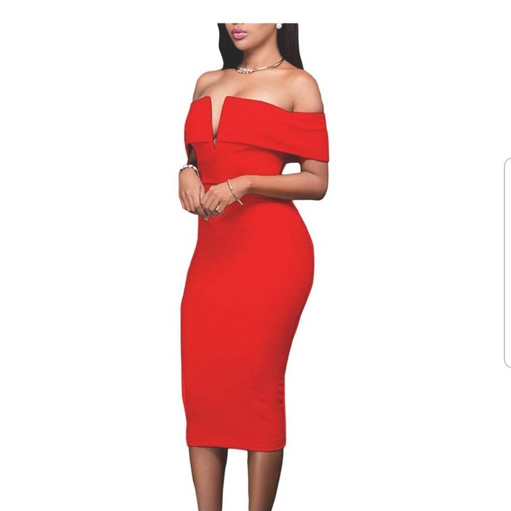 Red Sexy Midi Cocktail Dress- Small